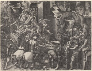 Trója bukása és Aeneas menekülése alkotó: Giorgio Ghisi after Giovanni Battista Scultori