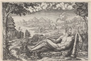 Herkules, aki megpihen a munkájától alkotó: Giorgio Ghisi after Giulio Romano