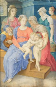 A Szent Család Szent Erzsébettel, Keresztelő Szent Jánossal és három nemesasszonnyal, 1557 körül