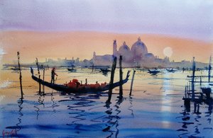 Velencei gondola naplementekor alkotó: Giorgio Gosti