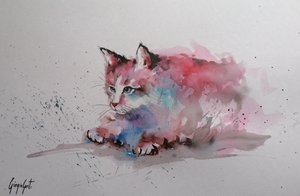 Akvarell: Csobbanó cica alkotó: Giorgio Gosti