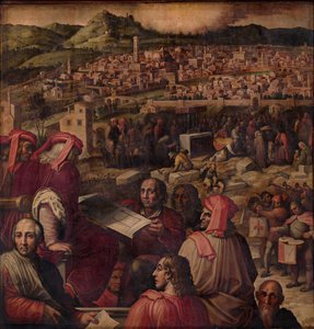 Arnolfo di Cambio bemutatja Firenze bővítésének tervét, 1563-1565 alkotó: Giorgio Vasari