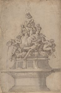 Tervezés egy szökőkúthoz folyóistenekkel és nimfákkal., 1511-74. alkotó: Giorgio Vasari