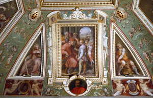 Részlet Cosimo de Medicis szobájából, aki Sante Bentivoglióval, Bologna város kormányzójával ábrázolja magát (freskó). alkotó: Giorgio Vasari