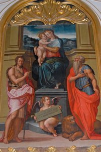 Madonna és gyermek Keresztelő Szent János és Szent Jeromos között, Giorgio Vasari festménye, templom Camaldoli kolostorban, Camaldoli, Toszkána, Olaszország alkotó: Giorgio Vasari