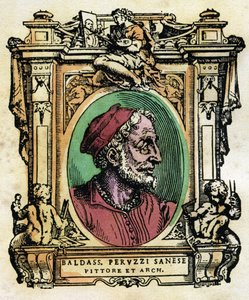 Baldassarre Peruzzi (1481-1536) sienai építész és festő portréja. Metszet Giorgio Vasari (1511-1574) „The Lives” című könyvéből 1568 © Fototeca Gilardi / Leemage alkotó: Giorgio Vasari