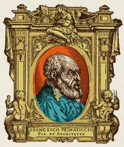 A Primatice (1504-1570) festő, szobrász és építész néven ismert Francesco Primaticcio portréja. Tagja volt az Ecole de Fontainebleau-nak. A "" A legkiválóbb festők, szobrászok és építészek élete" című csemege gravírozása (Le Vite de