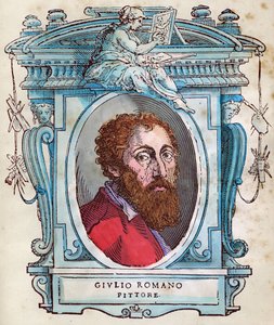 Jules Romain portréja (Giulio di Pietro di Filippo, Gianuzzi, Giulio Pippi, majd Giulio Romano) (1499-1546) Xilográfiája a „" Életek" című könyvéből, Giorgio Vasari 1568 alkotó: Giorgio Vasari