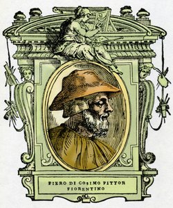 Piero di Cosimo (kb.1462-1521?), firenzei festő portréja. Giorgio Vasari „A legkiválóbb festők, szobrászok és építészek élete” (A legkiválóbb festők, szobrászok és építészek élete) csemege metszete alkotó: Giorgio Vasari