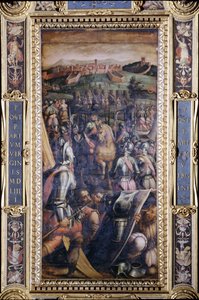 Casole elfoglalása a Salone dei Cinquecento mennyezetéről, 1565 (panel) alkotó: Giorgio Vasari