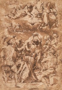 Szent István megkövezése, fent a Szentháromsággal alkotó: Giorgio Vasari