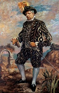Önarckép fekete 17. századi jelmezben alkotó: Giorgio de Chirico