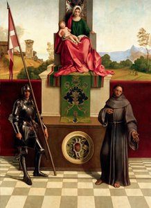 Madonna és gyermeke Szentek Ferenc és Nicasius között Castelfranco Madonna, kb. 1503-1504. alkotó: Giorgione da Castelfranco