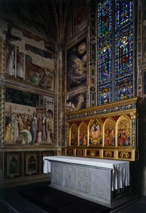 Baroncelli kápolna, Baroncelli poliptichon az oltár felett, 1328 körül, Giotto (1267-1337), tempera és arany táblán, Santa Croce-bazilika, Firenze. Olaszország alkotó: Giotto (c.1266 1337)
