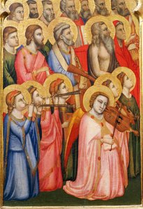Olaszország, Firenze, Szent Kereszt-bazilika, Bandini Baroncelli kápolna, Hangszeren játszó angyalok, Szűz koronázásának részlete alkotó: Giotto (c.1266 1337)
