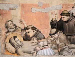 Olaszország, Firenze, Szent Kereszt-bazilika, Bardi-kápolna, Giotto Szent Ferenc halála (1267-1337), freskó, Részlet alkotó: Giotto (c.1266 1337)
