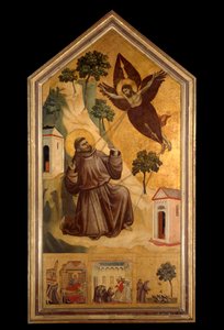 Assisi Szent Ferenc kapja a Tempera-stigmákat fára Giotto di Bondone (1266-1337) 1300 körül, V. 3,13 x 1,63 m. - Szent Ferenc stigmái. Tempera fán, Giotto di Bondone (1266-1337) 1295-1300 körül. 3,13 x 1,63 m. Louvre múzeum, alkotó: Giotto (c.1266 1337)