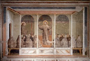 Szent Ferenc megjelenik egy arles-i fejezetben Páduai Szent Antal predikációja alatt (freskó alkotó: Giotto (c.1266 1337)