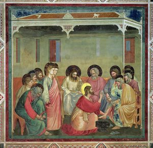 Krisztus megmossa a tanítványok lábát, 1305 körül (a helyreállítás után) (lásd még: 65194) alkotó: Giotto di Bondone