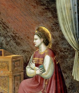 Angyali üdvözlet, a térdelő Szűz részlete, az oltár feletti lunettákból, 1305 körül (97840 részlet) alkotó: Giotto di Bondone
