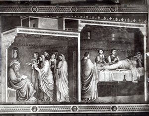 Keresztelő Szent János születése és apja, Zakariás, aki a nevét írja alkotó: Giotto di Bondone