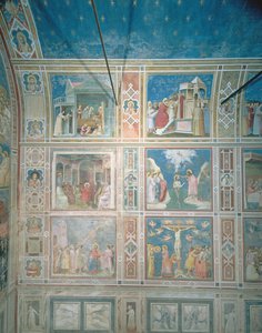 A bal oldali fal freskóinak képe, 1303-05 körül (restaurálás után) alkotó: Giotto di Bondone