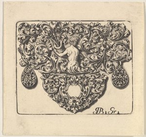 Ötvös-dísz egy bőségszarut tartó fiatalemberrel, 1709. alkotó: Giovani Battista Grondoni