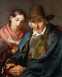 Idős férfi és egy könyvet olvasó fiatal közember alakja, Giovanni Carnovali, ismertebb nevén Piccio (1804-1873), olaj, vászon, 72x59 cm