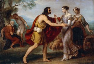 Jacob és Rachel találkozása, Giovanni Carnovali Piccio (1804-1873), olaj, réz, 38x53 cm alkotó: Giovanni Carnovali