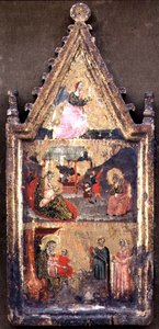 T-B: Az Angyali üdvözlet angyala; Születés és Angyali üdvözlet a pásztoroknak; A Mágusok imádása, diptichon bal szárnya (tempera a panelen) alkotó: Giovanni (attr. to) Baronzio da Rimini