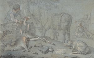 Vadászok döglött vadakkal egy tájban, 1600-1800. alkotó: Giovanni Agostino Cassana