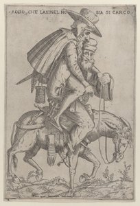 Karikatúra két férfival egy öszvéren, 1575-99.