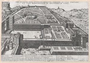 A Belvedere és kertjei légi felvétele, 1579., 1579 alkotó: Giovanni Ambrogio Brambilla.