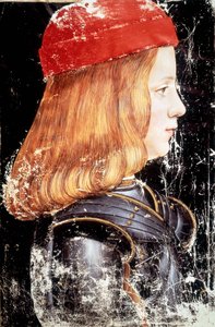 Maximilian Sforza (1490 - 1530) portréja. Giovanni Ambrogio De Predis miniatúrája (1455 - 1508).