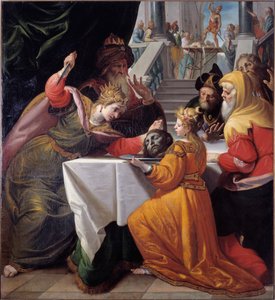 Salome Keresztelő Szent János fejével ezüst tányéron Giovanni Andrea Ansaldo (1584-1638) festménye 1630 körülbelül Genes, Musei di Strada Nuova (ex Palazzo Bianco)