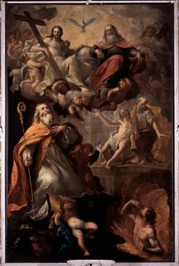 Bari Szent Miklós és a Szentháromság Isten, Jézus Krisztus és a Szentlélek galambjának ábrázolása (Bari Szent Miklós és a Szentháromság) Andrea Carlone (1639-1697) festménye Santa Margherita templom, Santa Margherita Ligure Olaszország
