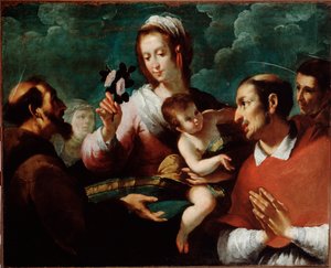 Szűz és gyermek Charles Borromee-val (Szűz és gyermek Szent Carlo Borromeóval) Giovanni Andrea de Ferrari festménye (kb. 1598-1669) Genes, Musei di Strada Nuova (ex Palazzo Bianco)