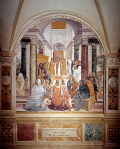 Benedek kiközösített két apácát, és haláluk után felmenti őket. Antonio Bazzi dit il Sodoma (1477 - 1549) kolostor freskója Nursiai Szent Benedek (480 - 567), a Bencés Rend 1503 - Ab 1508 alapítója életét meséli el.