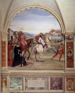 „Hogyan hagyta el Benedek az apai házat, és ment Rómába tanulni” (Benedek elhagyta apai házát, és Rómába ment tanulni) Antonio Bazzi dit il Sodoma (1477-1549) kolostori freskója Nursiai Szent Benedek életét meséli el ( 480 - 567) alapított