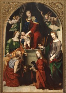 Madonna és a gyermek és az angyalok szentek között Jeromos, Alexandriai Katalin, Lucy és János evangélista, 1513 körül alkotó: Giovanni Antonio Bazzi Sodoma