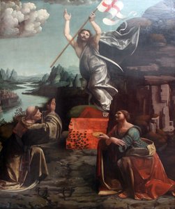 Krisztus feltámadása Noblaci Szent Leonárddal és Lucia-val alkotó: Giovanni Antonio Boltraffio