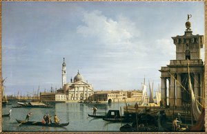 San Giorgio Maggiore szigete, Velence, a Punta della Doganával és számos hajóval alkotó: Giovanni Antonio Canal