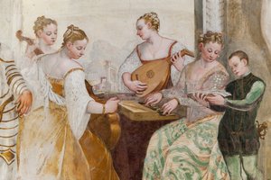 Fiatal fiú és udvarhölgyek, A koncert részlete, Főterem, 1570 körül (freskó)