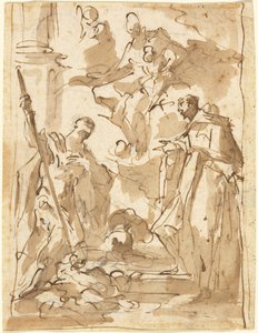 A Madonna és a gyermek dicsőségben Szent Theodorral és egy szerzetesi szenttel alkotó: Giovanni Antonio Pellegrini