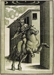 Marcus Curtius, 1540 körül (chiaroscuro fametszet 3 tömbből) alkotó: Giovanni Antonio Pordenone