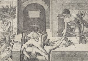 A tudatlanság és a Merkúr az erény és a gonosz allegóriája, a jobb oldalon térdelő Merkúr..., kb. 1490-1525.