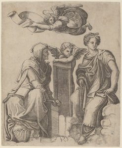 Két Sibilla és egy angyal alkotó: Giovanni Antonio da Brescia after Raphael