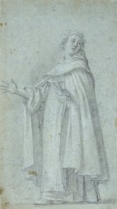Tanulmány egy álló dominikánusról, c. 1595 (fekete kréta, fehérrel kiemelve, kék fektetett papíron) alkotó: Giovanni Baglione