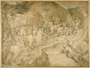 Út a kálváriához (toll és barna tinta barna mosással) alkotó: Giovanni Battista  Castello