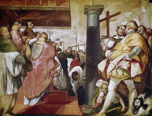 Quadroni de San Carlo: Borromee Szent Károly (1538-1584) életének epizódja: keresztállítás Milánóban (Szent Károly kvadroni: Borromeo Szent Károly élete és csodái: keresztállítás Milánóban) Cerano (Giovan) festménye Battista Crespi) (156